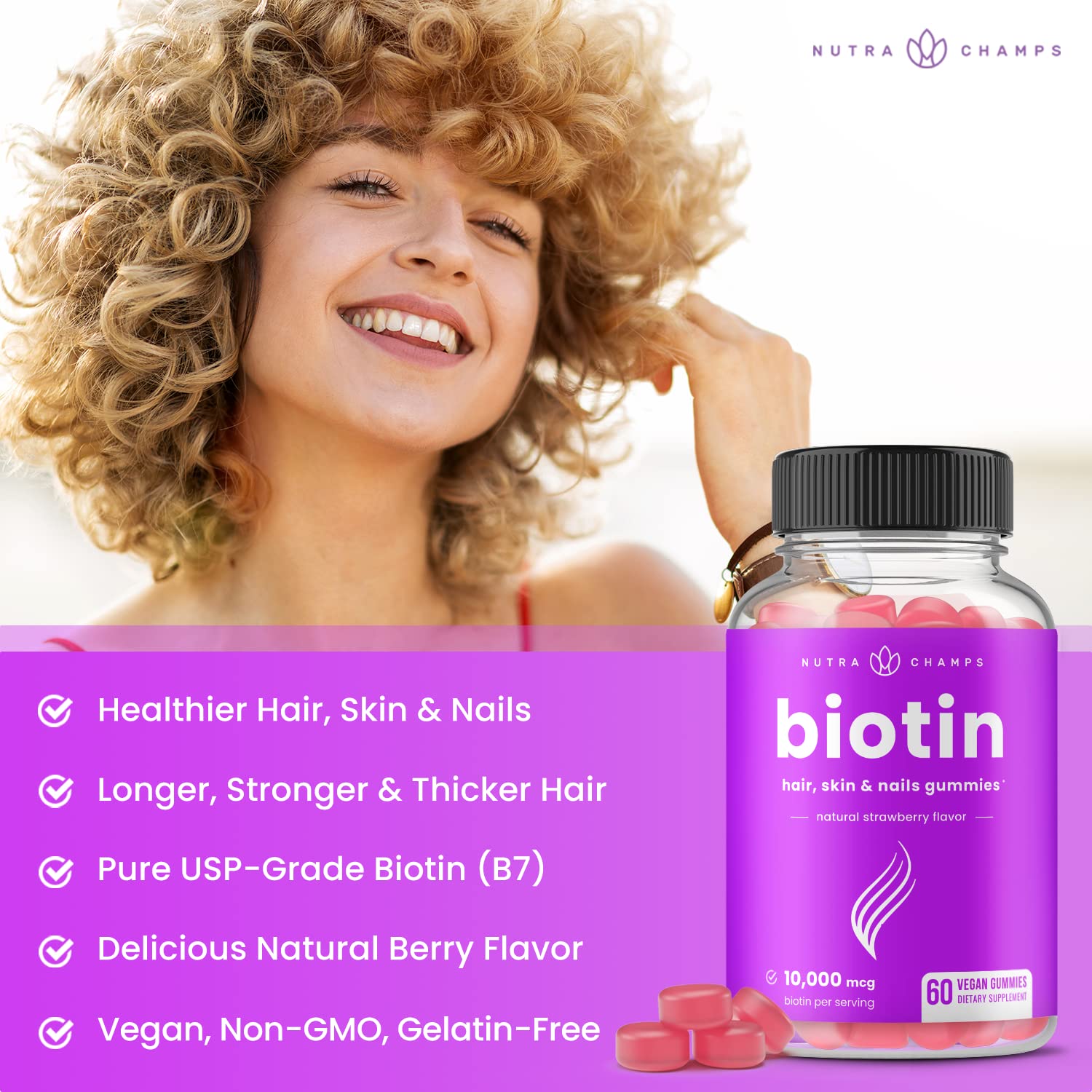 (2 Pack) Biotin Gummies 10,000mcg [Highest Potency] for Healthy Hair