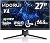 KOORUI 27 Inch Gaming Monitor, WQHD 2560 x 1440VA144Hz1msTilt Adjustment, Gaming Monitor, HDMI X2, DisplayPort Display, PC Monitor