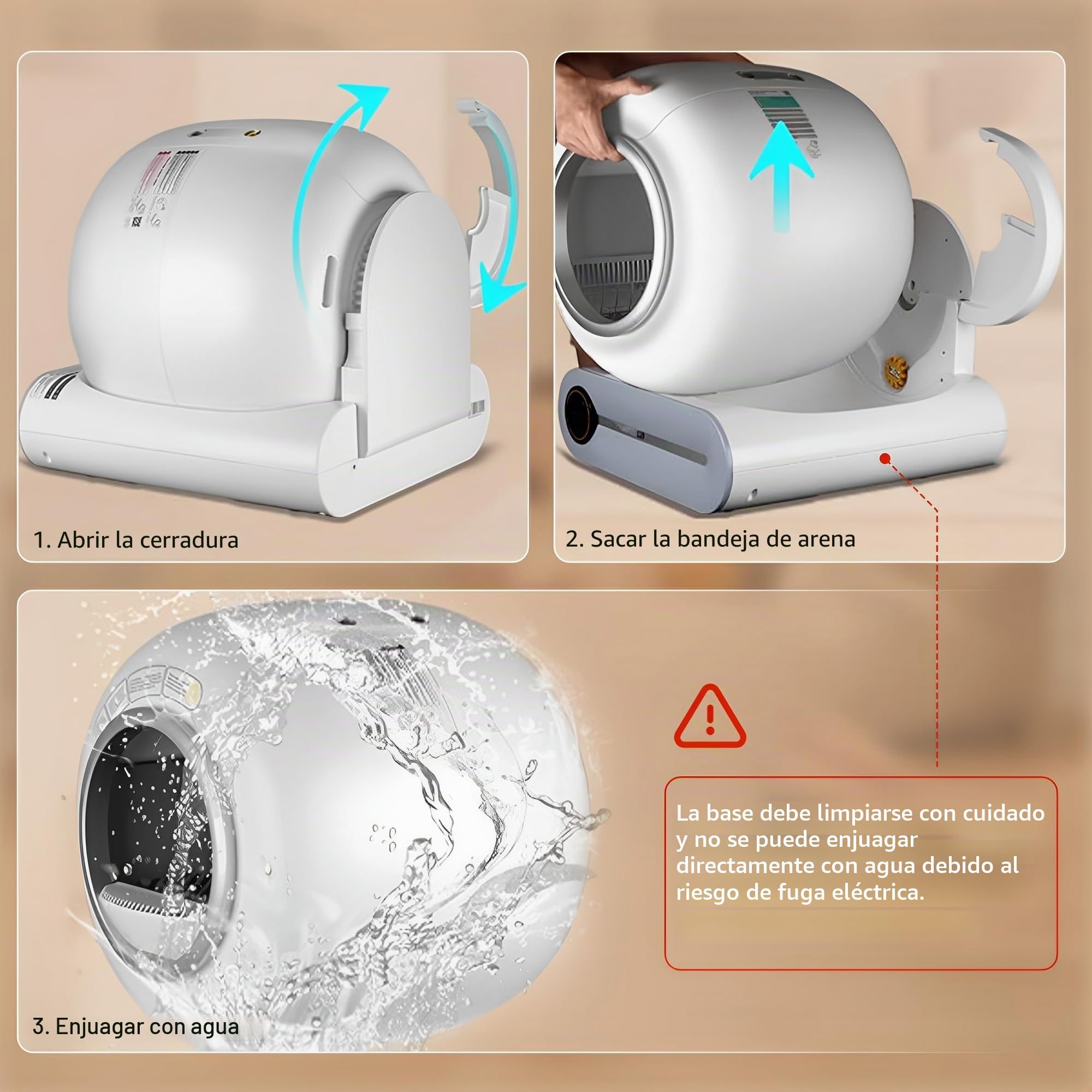 Arenero Gatos Autolimpiable, Arenero Automatico, Control de App | 65+9L Capacidad, 3 Rollos de Bolsas de Basura, Caja de Arena para Gato Automática, Desodorización con Iones Negativos