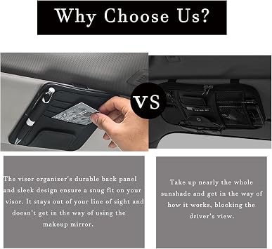 2 Pcs Car Sun Visor Organizer, Black | Premium Leather, Sunglasses Holder, Multi Functional Storage Bag, Card Document Holder