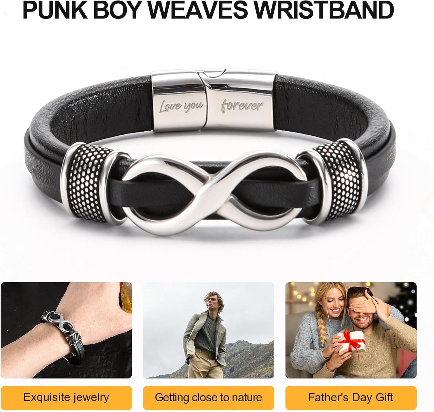 HSM Stylish Mens Bracelet with Engraved 'Love You Forever' – Premium Leather Bracelet for Men – Durable & Comfortable Wristband for Husband, Boyfriend - Image 7