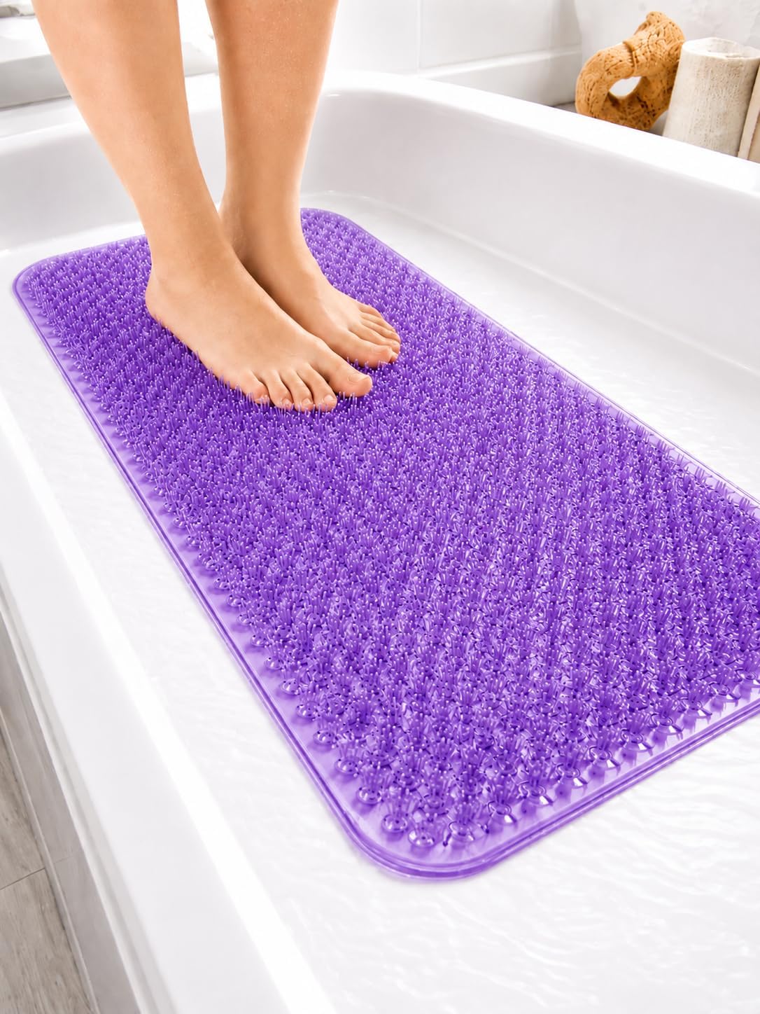 Grass Textured Spa Quality Foot Scrubber Bathmat Bathroom Tub & Bath Mat Anti-Slip 24.5" x 13.5" Turquoise