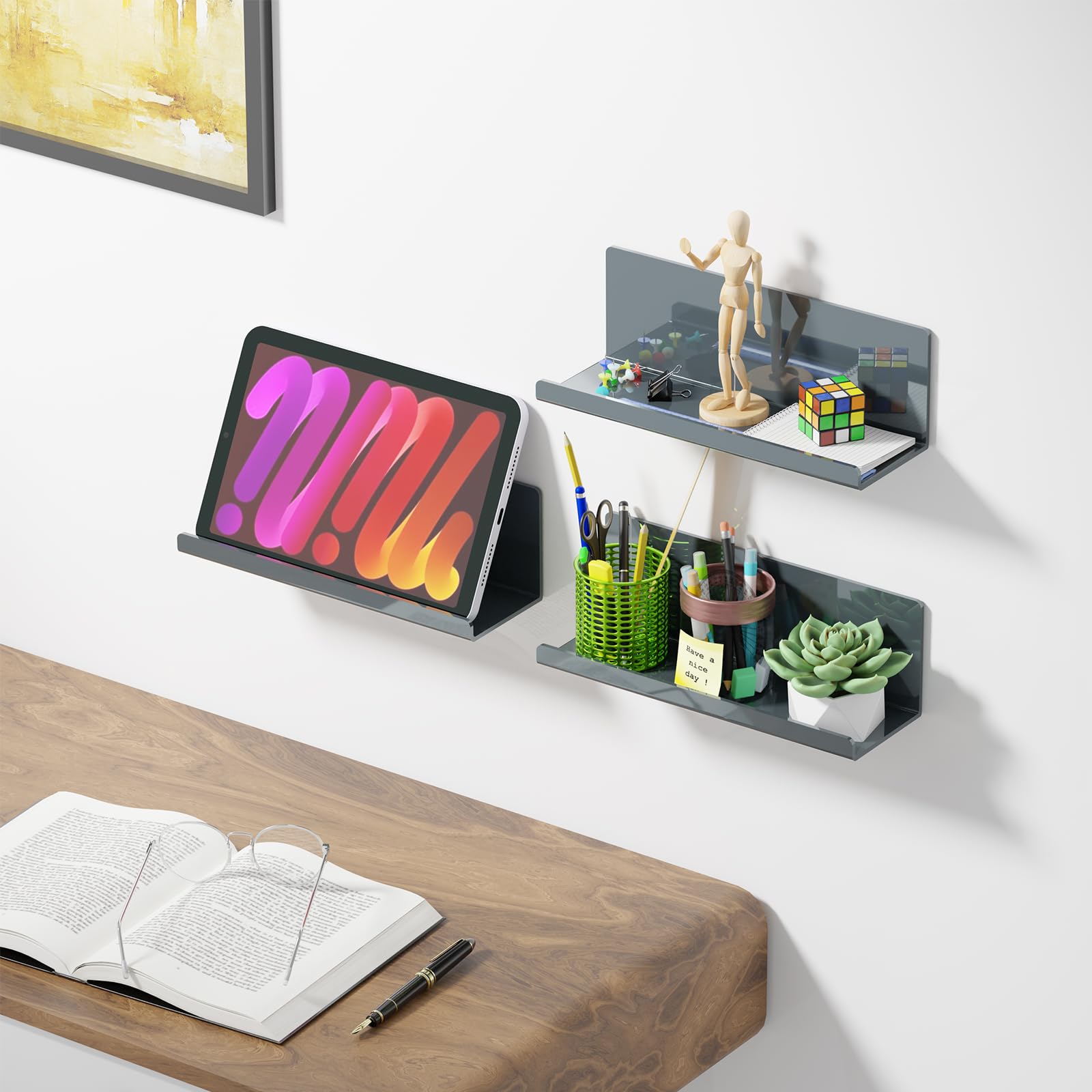 2 Pack No-Drill Floating Wall Shelves - Foldable Bedside Shelves For Phone, Watch, Small Items, Renter Friendly