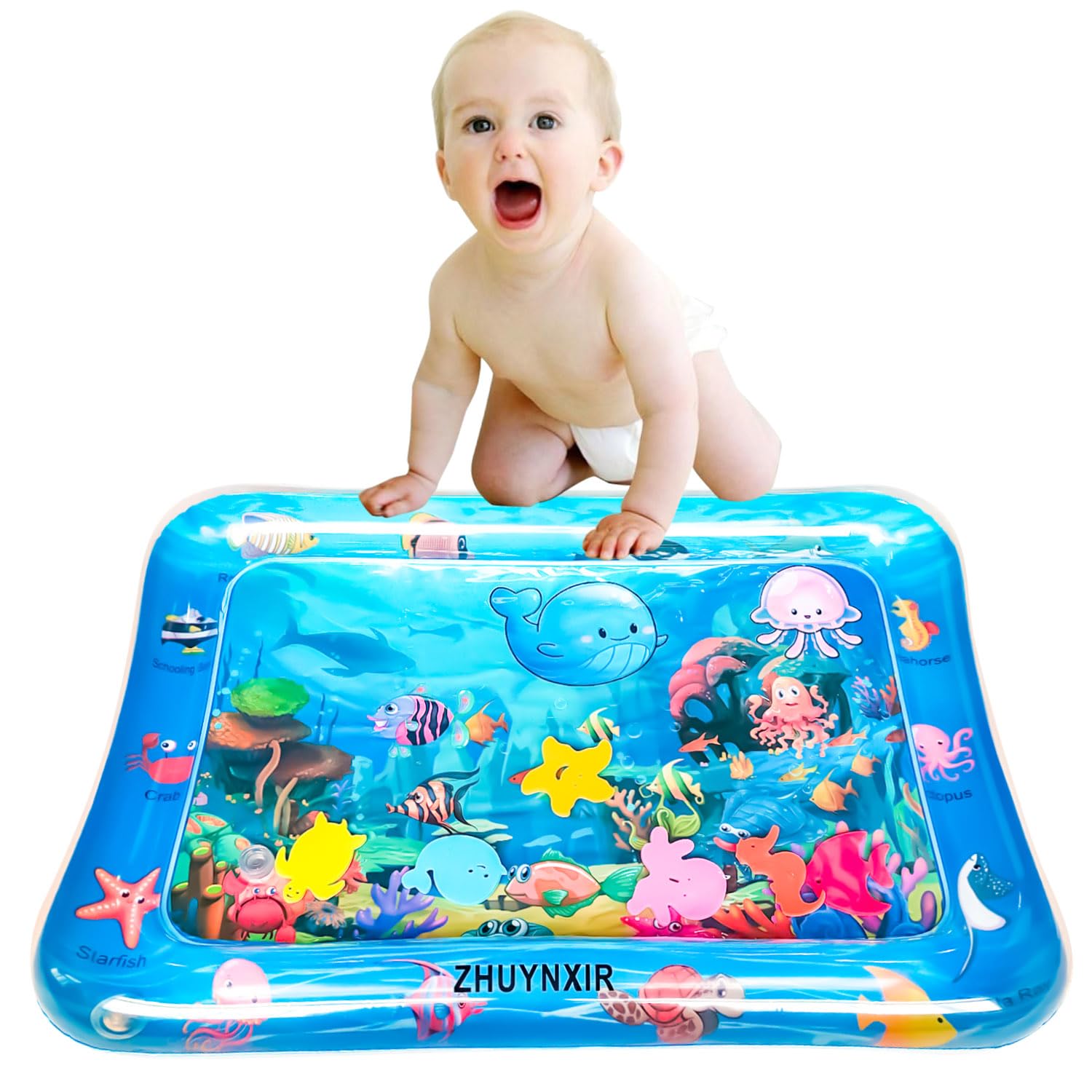 ZHUYNXIR Infant Play mat, Inflatable Play Mat Water Cushion Baby Water mat, Fun Early Development Activity Play Center for Newborn (27.5x20 in)