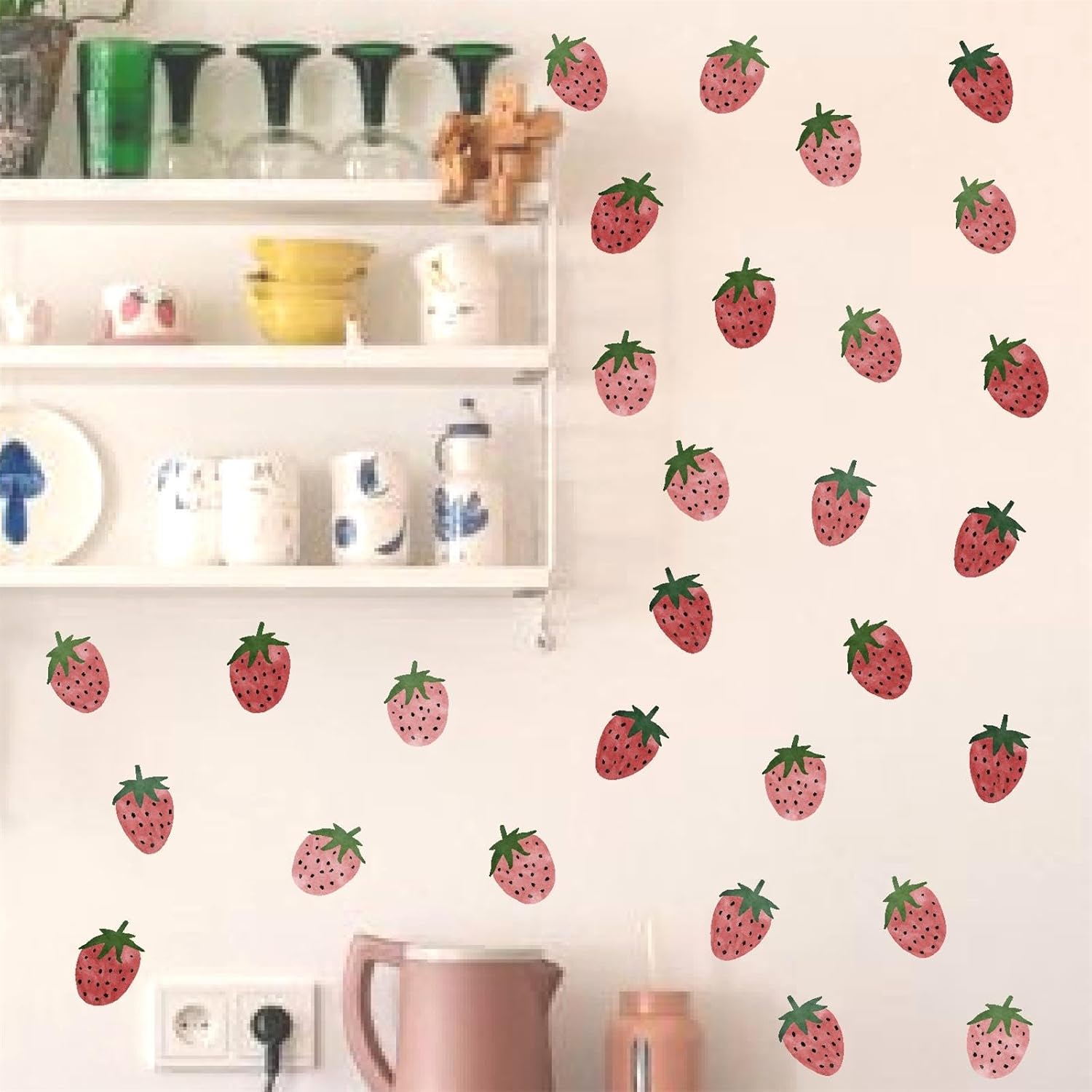 Strawberry Wall Decal Vintage Retro Fruit Wall Stickers Boho Nursery Decals for Wall Strawberries Stickers Removable Boho Wall Stickers for Kids Baby Room Bedroom Kitchen Decor