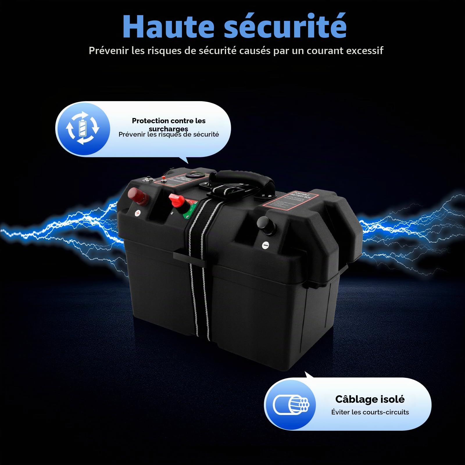 Boîtier de batterie avec 2 ports USB, moteur de bateau, support de batterie, boîte de rangement pour bateau, yacht, RV