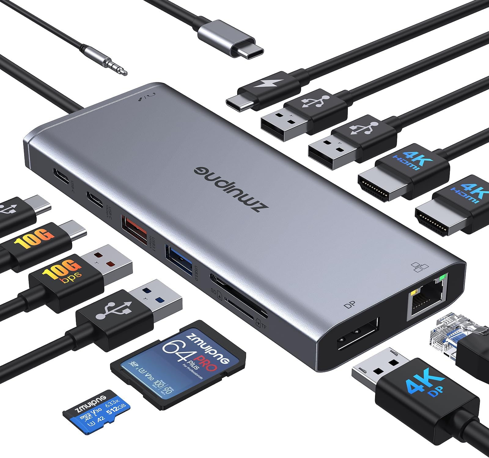 USB C Docking Station Dual Monitor, Laptop Docking Station USBC Hub to Displayport, 2 HDMI, 10Gb USB-C, Ethernet, 4 USB, PD, SD/TF for Dell, Hp, Surface,MacBook Laptops