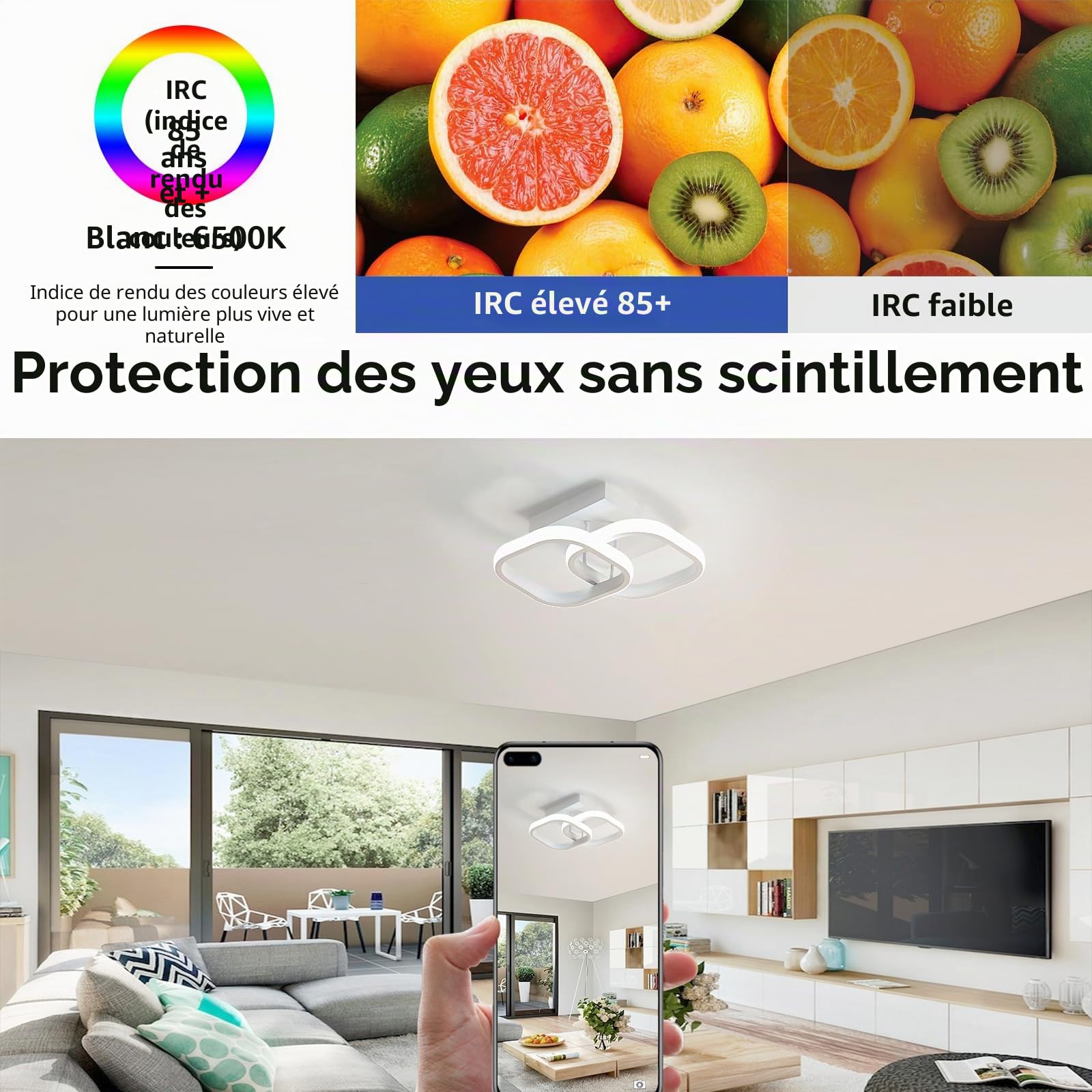 Comely Lot de 2 Plafonniers LED Modernes, 24W 2700LM Petit Plafonnier LED Carré Blanc Froid 6500K Luminaires Intérieur pour Chambre Salon Allée Couloir Balcon Escalier Entrée