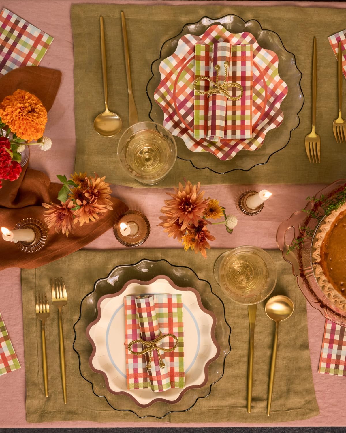 xo, Fetti Thanksgiving Plaid Paper Napkins | 25 pcs | Fall Party Napkins, Autumn Dinner Decor, Friendsgiving Tablescape, Cozy Striped Holiday Setting