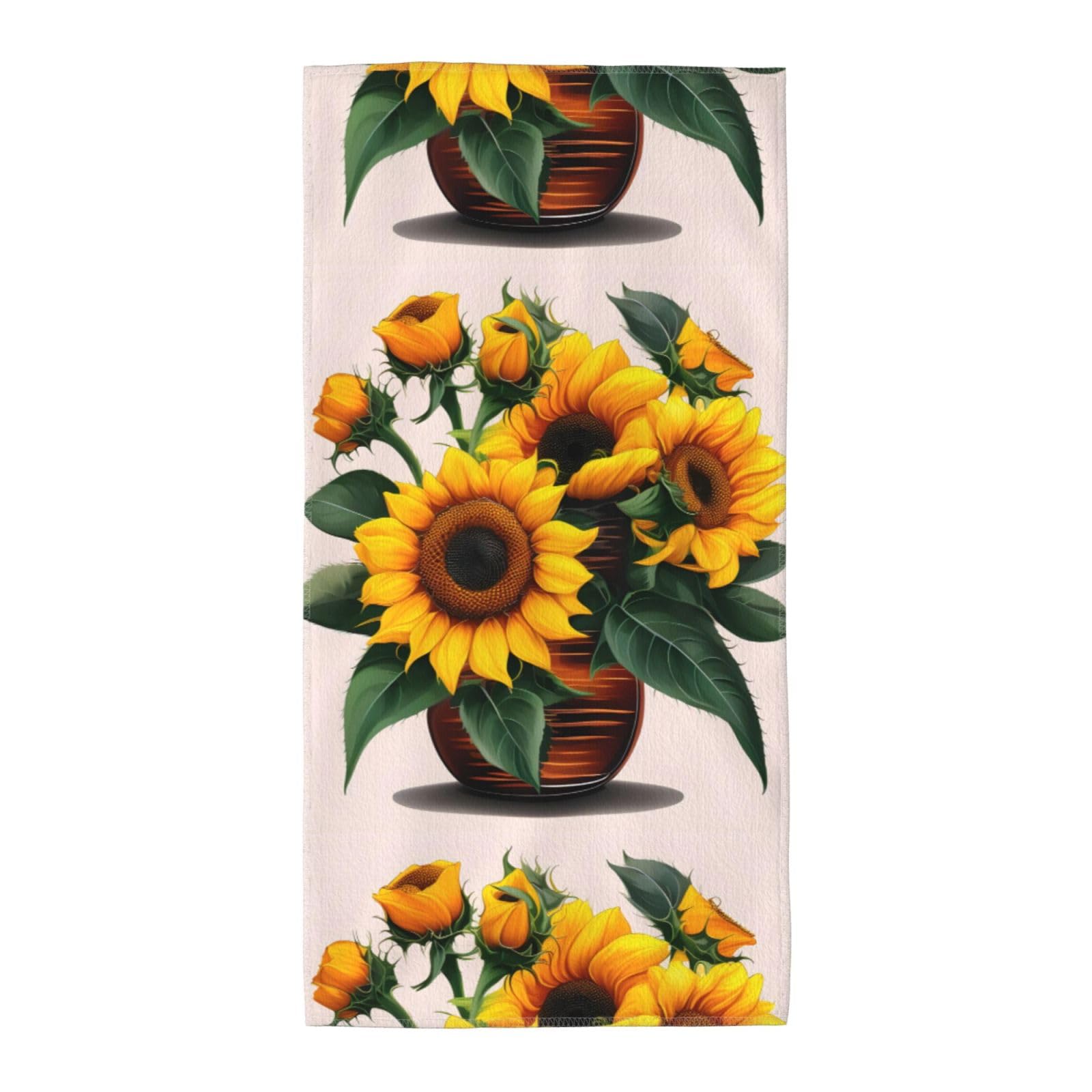Sunflower And Rose Print Towel, Towels Thick Face Towels Fast Drying Washcloth For Bath, Spa, Gym
