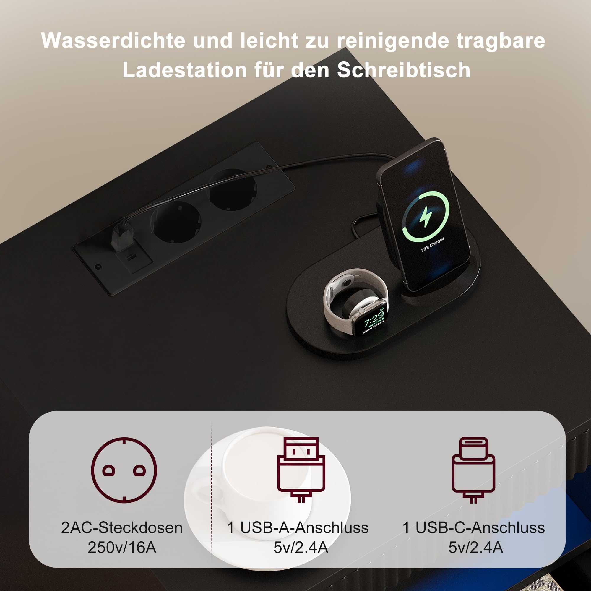 Mesitas de noche LED, mesitas de noche con 2 cajones y USB, mesa auxiliar con almacenamiento y compartimento abierto, mesa baja moderna para dormitorio, sala de estar, 40 x 40 x 60 cm, color