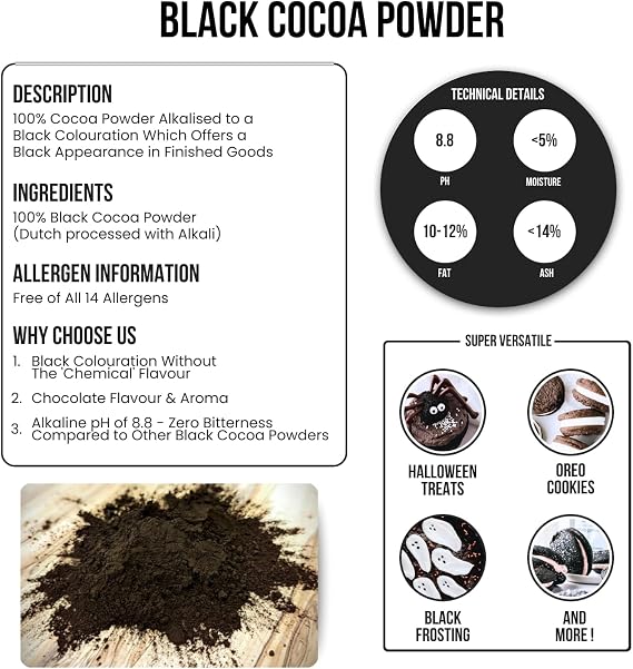 Super Cal Black Cocoa Powder for Baking - 250g Pouch - Dutch Processed