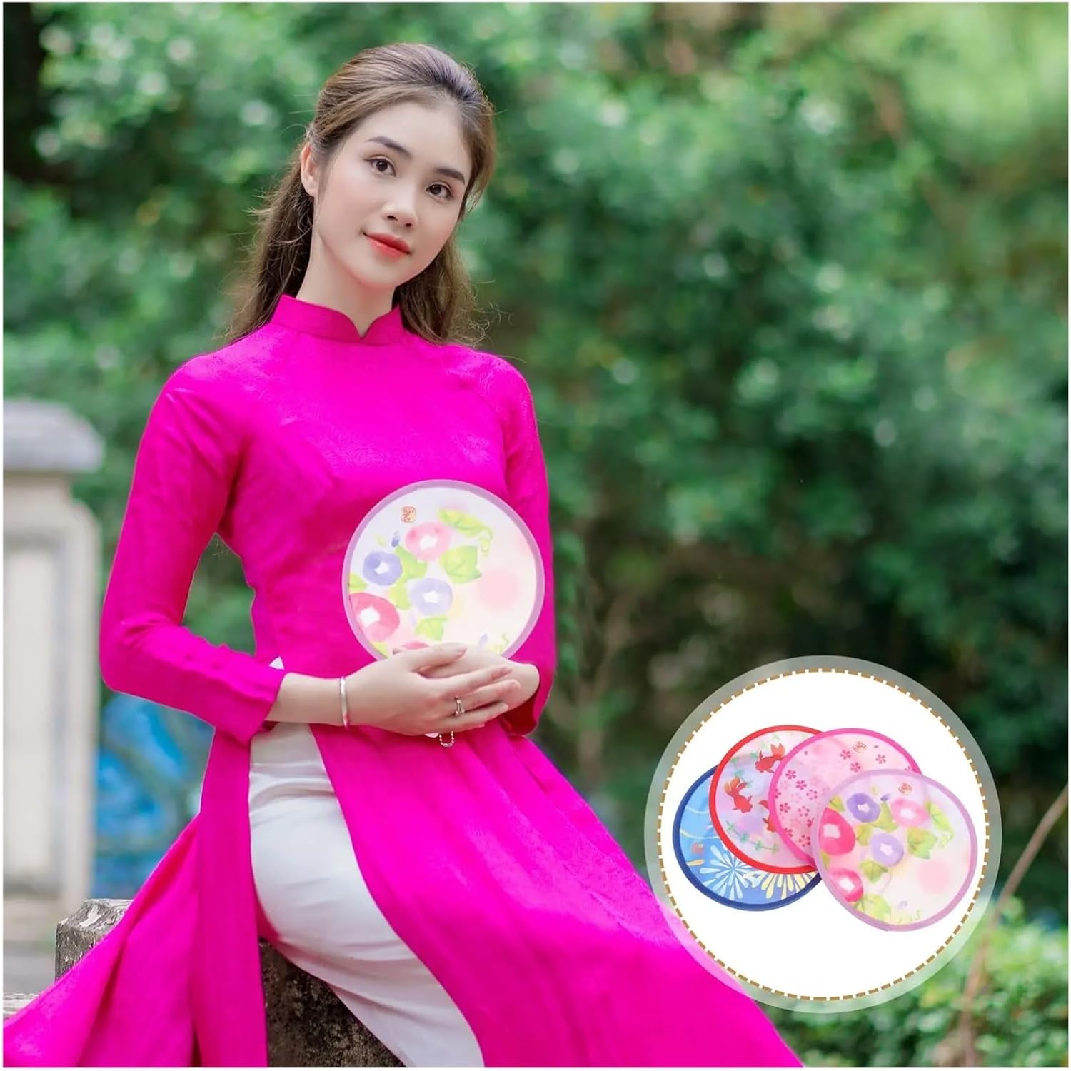 4pcs Portable Foldable Traditional Round Hand Fan Home Decor Fans Decorative Folding Fans