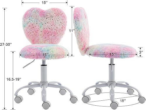 Miniatura 3 de Silla pequeña para niños, bonita silla de escritorio para niñas, sillas de estudio rodantes, sillas de computadora rosas peludas, sillas de tocador