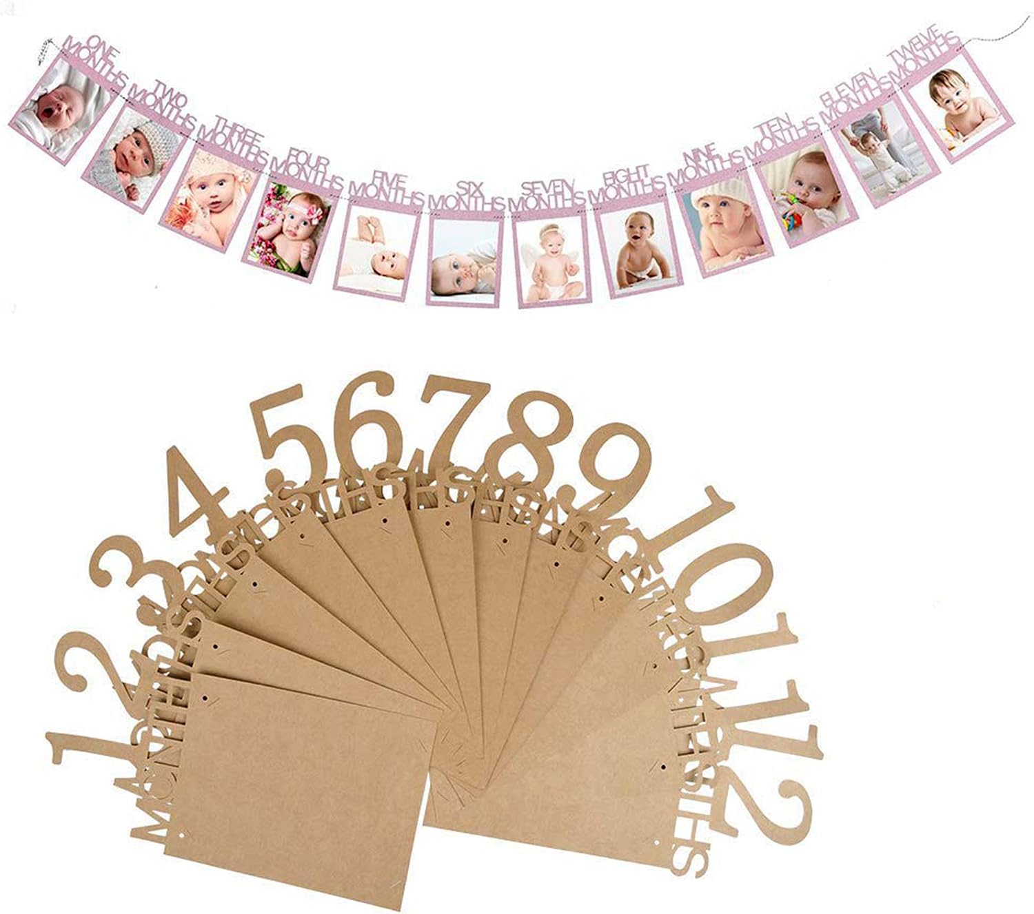 Shuny 2 pcs Decoration Banners, 12 months baby first year photo frame bunting banner garland for first birthday, first Holy Communion, baby shower, baptism, Christening, party decor