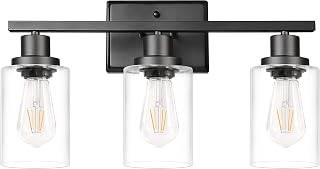 Ascher Bathroom Vanity Light Fixtures, 3 Light Wall Sconces Lighting with Clear Glass Shade, Black Wall Lights for Mirror, Kitchen, Living Room, Gallery, Hallway, E26 Base (Bulbs Not Included)