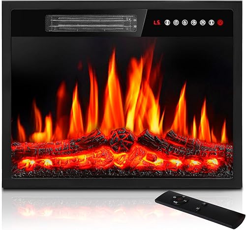 Calentador eléctrico de chimenea de 23 pulgadas, chimenea empotrada con control remoto y pantalla táctil, efectos de llama LED ajustables, pequeña