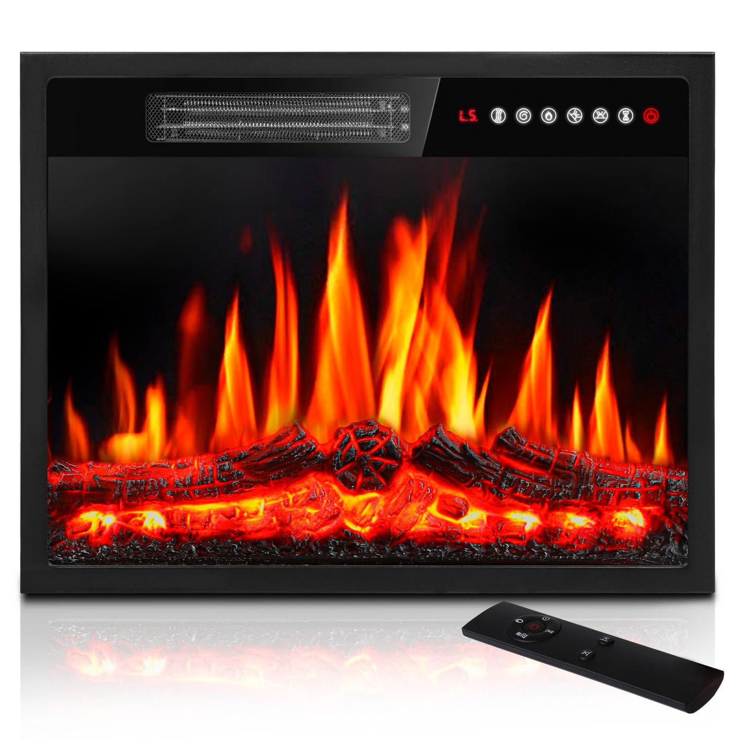 PRETZI 23 inch Electric Fireplace Insert Heater, Recessed Mounted Fireplace with Remote Control & Touch Screen, Adjustable LED Flame Effects, Small Electric Stove for TV Stand, 750/1500W