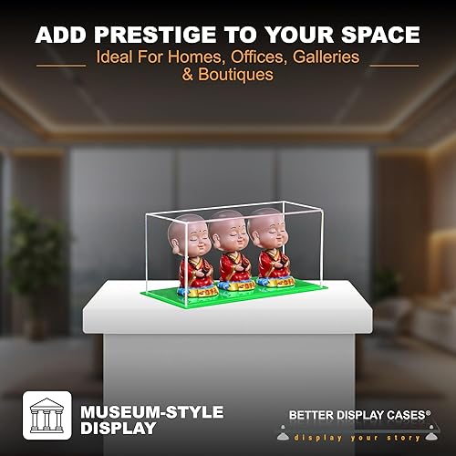 Vista 475 de Better Display Cases Versátil vitrina de acrílico transparente - Caja rectangular grande con base blanca 18" x 12" x 3" (BK09)