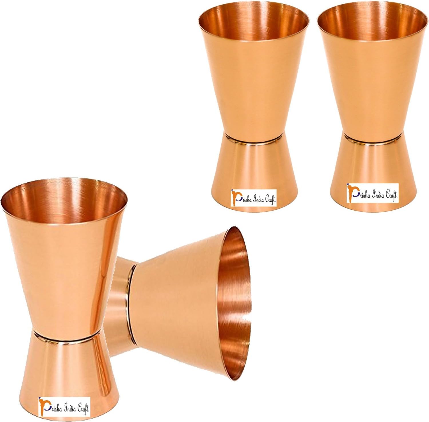 Prisha India Craft Set of 4 100 Pure Copper Jiggers