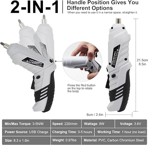 Miniatura 4 de Pequeño destornillador eléctrico, mini juego de taladros, destornillador inalámbrico recargable de 3.6 V con 47 puntas de controlador, herramienta