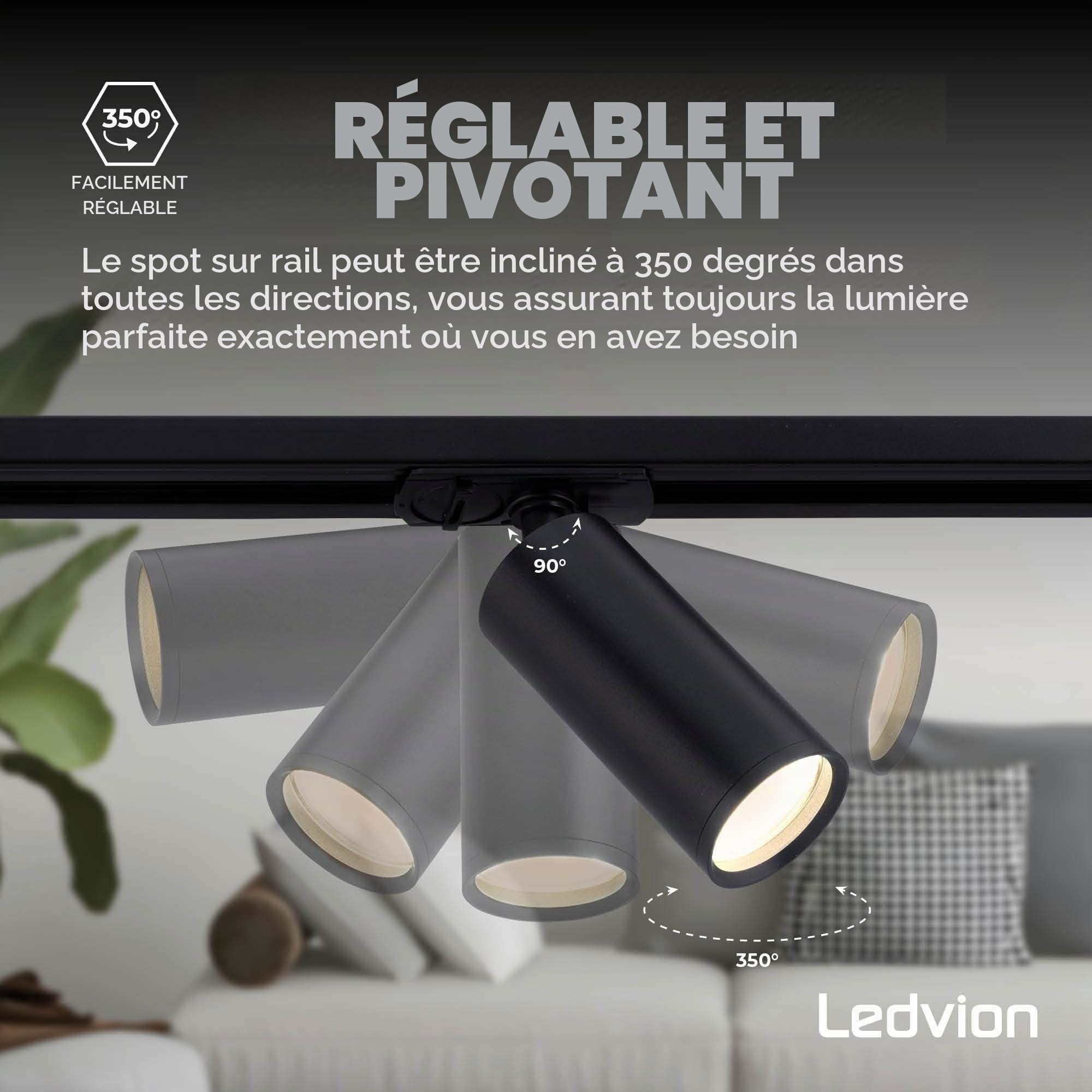 Ledvion systeme rail LED 2m monophase Noir 5 spots sans ampoule GU10