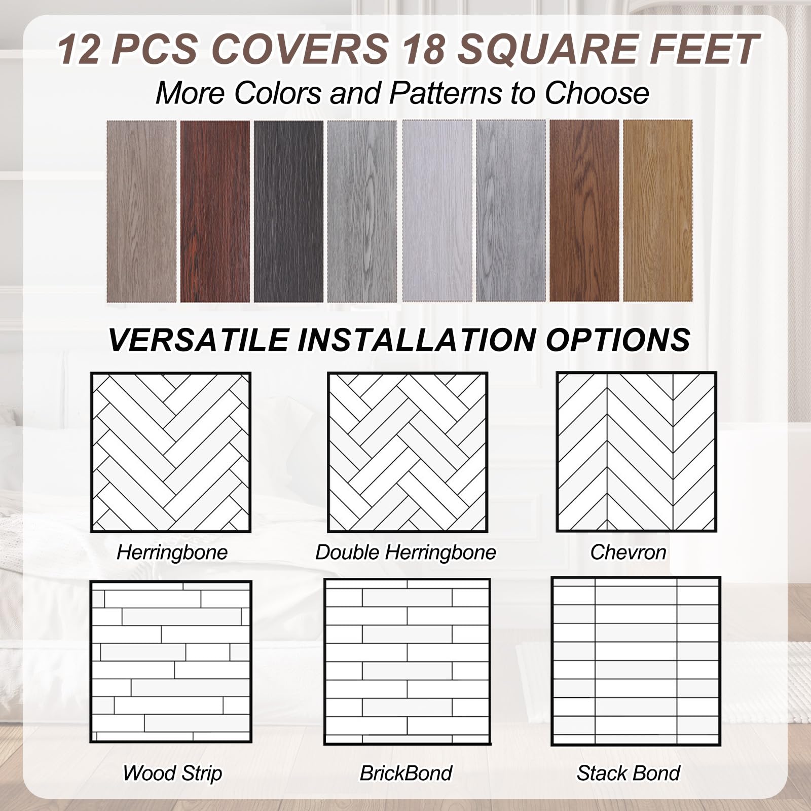 QUARKZMAN 12 Pezzi Pavimento Autoadesivo In PVC 91.5 X 15.2 CM Con Stile Rovere Europeo Impermeabile Adesivo A Strappo Per Camera Da Letto Soggiorno Marrone Chiaro