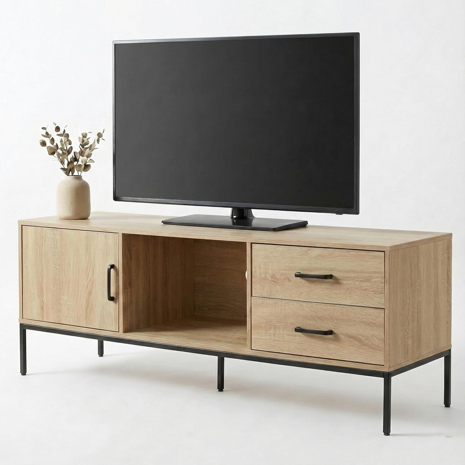 TV Stand for 55/60 Inch TV, Modern Wood Entertainment Center with Storage, 52" Media Console Table with 2 Drawers & Door Cabinet, Television Stands for Living Room & Bedroom(Burlywood)