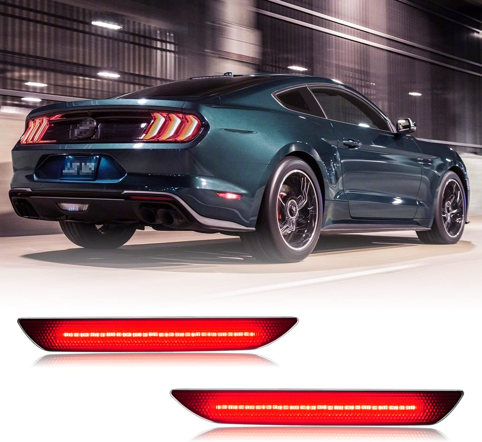 LED Rear Side Marker Lights for Ford Mustang 2015-up, LED Smoked Back Side Marker Lights Rear Bumper Lights Reflectors Assembly for 2015+ Ford Mustang Accessories - Rear 2PCS
