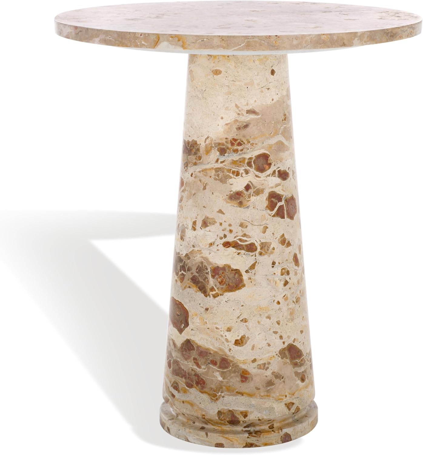 SAFAVIEH Furniture - Valentia Tall Marble Accent Table - Beige - Marble Top - Glam Stone Pedestal Design - Ideal for Living Room, Entryway, Dining Room, 20.5" W x 20.5" D x 23.5" H (SFV9703I)
