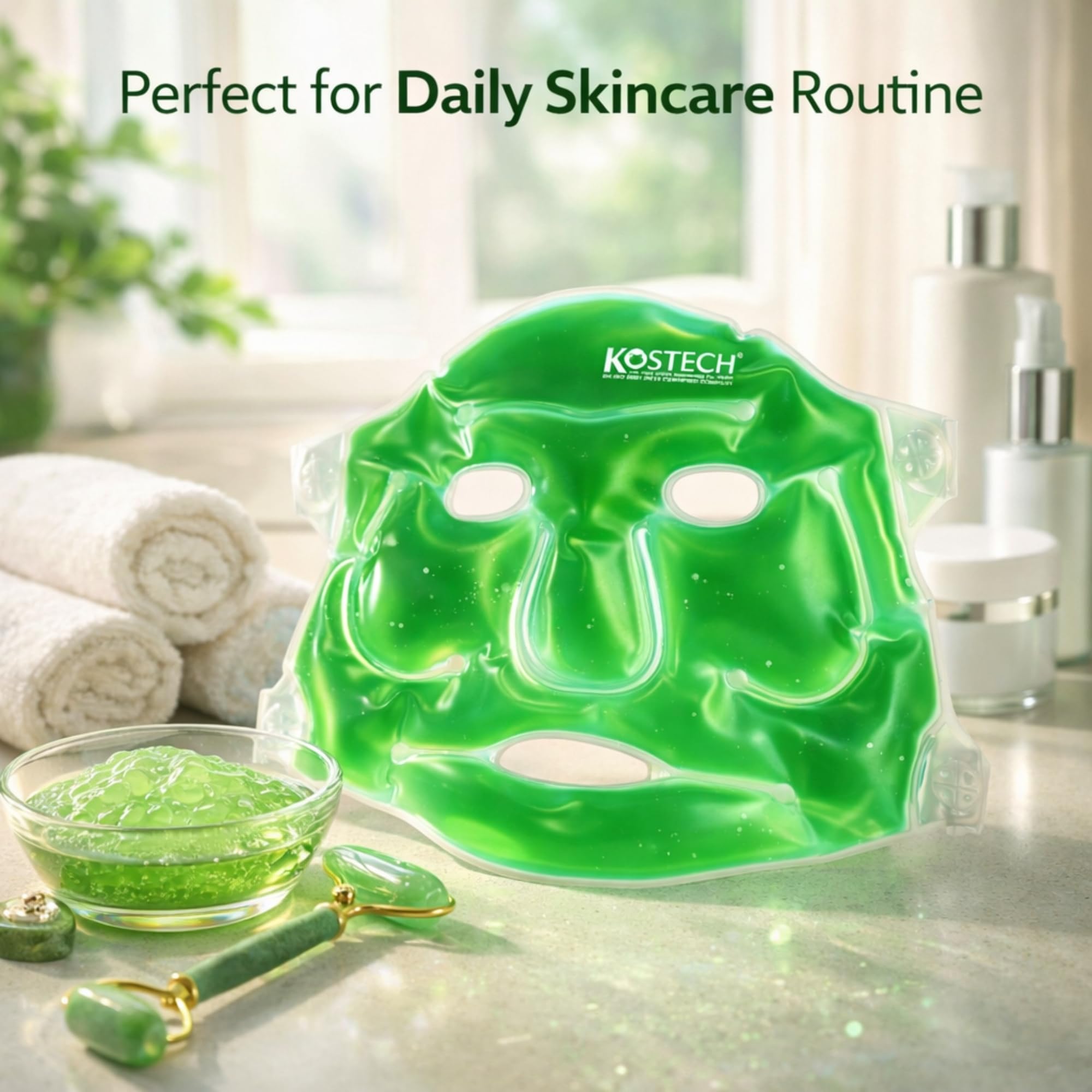 Kostech Aloe Vera Cooling Gel Face & Eye Mask | Reusable Hot & Cold Therapy for Dark Circles, Puffy Eyes & Skin Care | Reduces Swelling, Acne Redness & Headache | Adjustable Strap for Men & Women (Aloe Vera Coolling Face Mask, Pack of 1) — Amazon image 6
