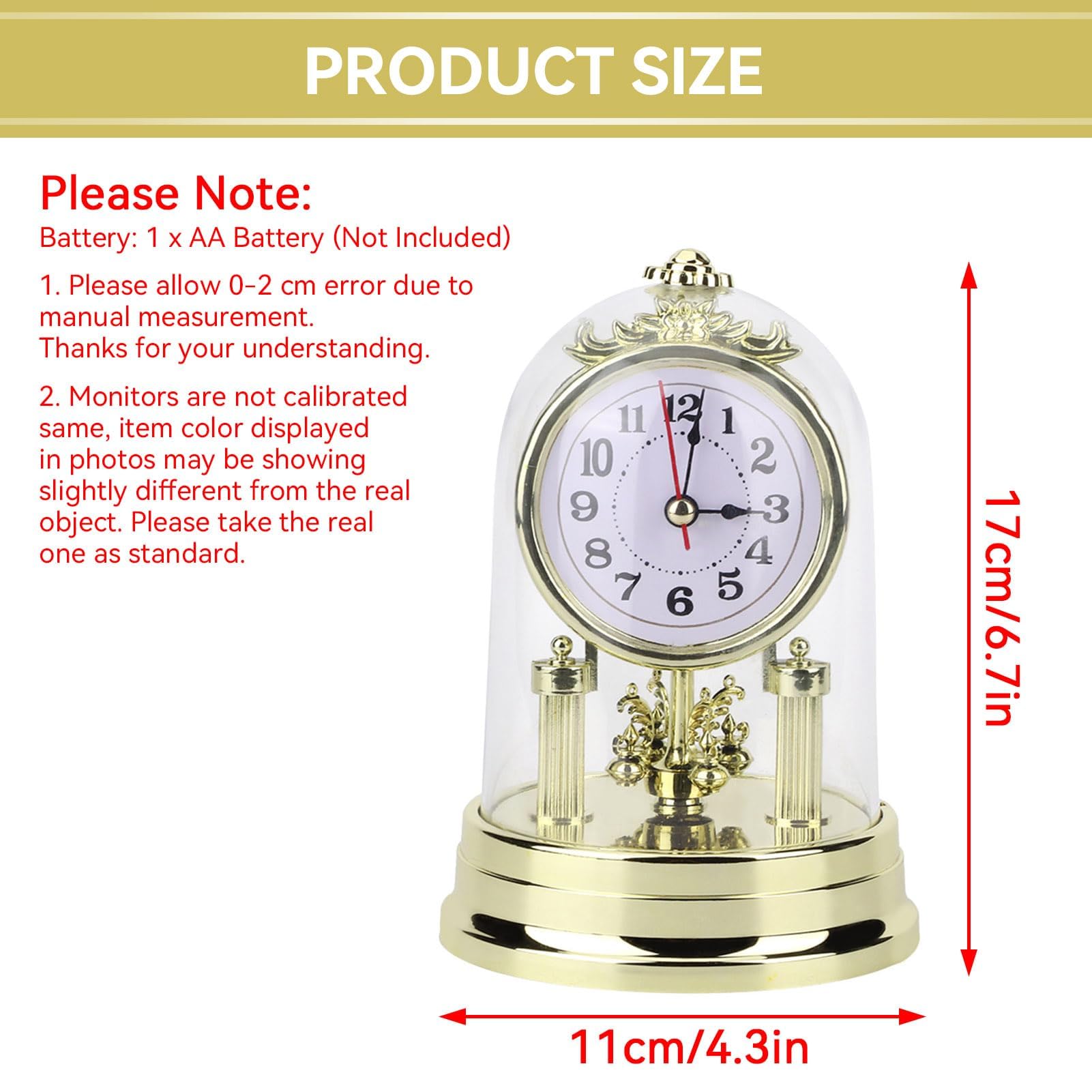 HERCHR Reloj De Mesa Retro Redondo Sin Tictac, con Alarma Silenciosa Y Cubierta Transparente. Reloj De Mesa Vintage De Estilo Retro Europeo, Alimentado por Pilas, Ideal para El Salón