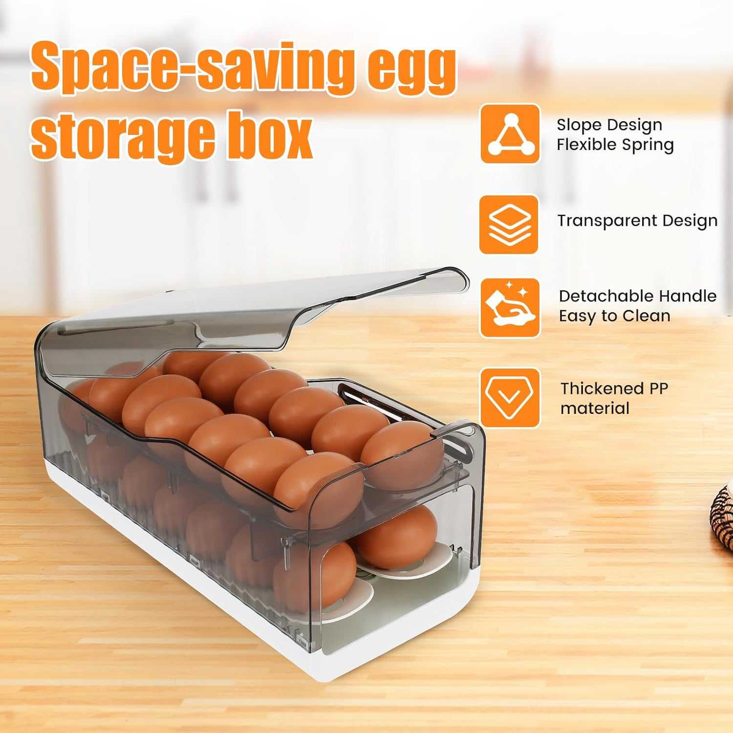 Egg Holder for Fridge with Time Scale Function Spring Automatic Rolling Egg Container for Kitchens Cabinets(Light grey)