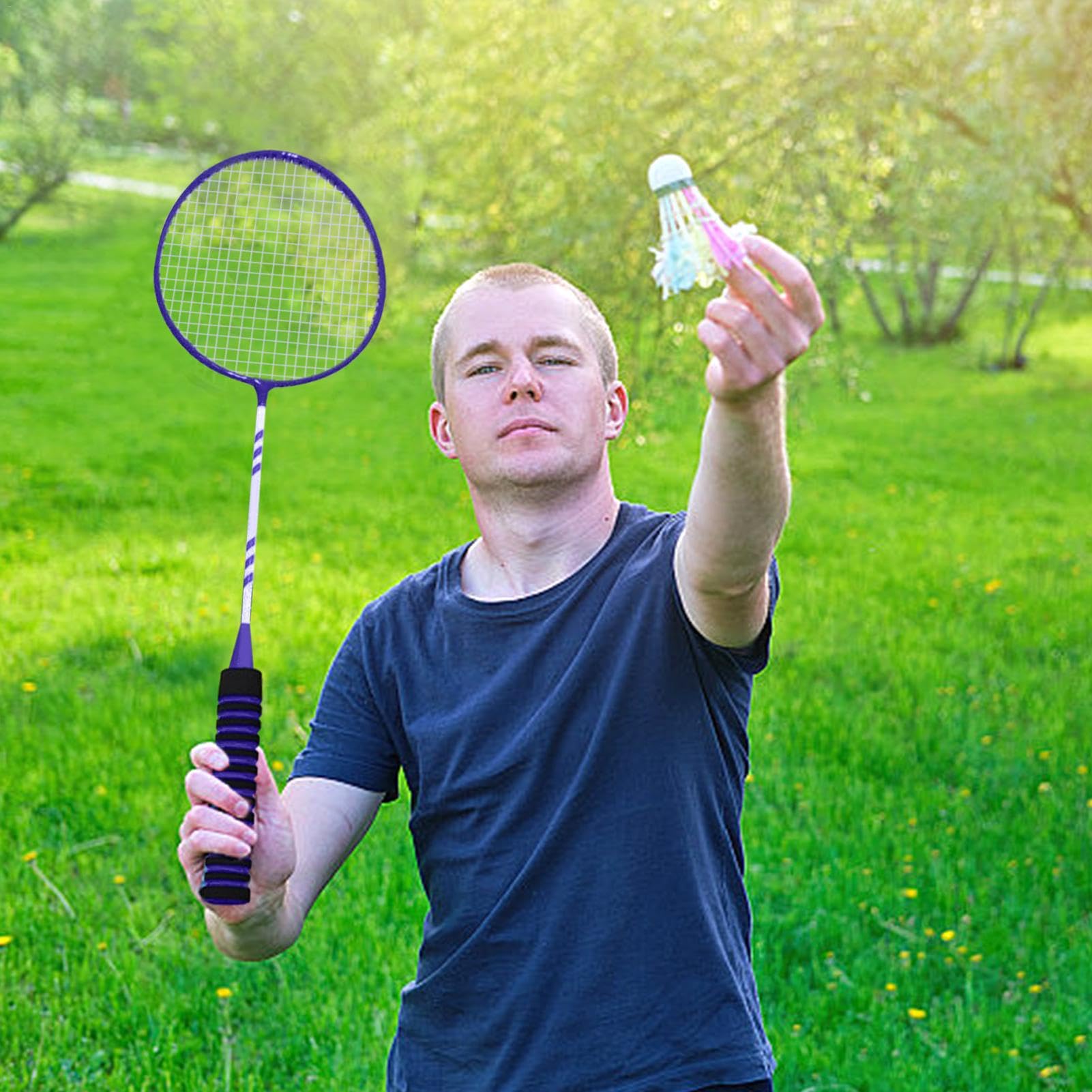 Racchetta da badminton – Set di ricambio leggero per 2 giocatori, giochi da cortile leggeri, antiscivolo e robusti, per giochi da bagno, all'aperto, giardino, spiaggia e famiglia