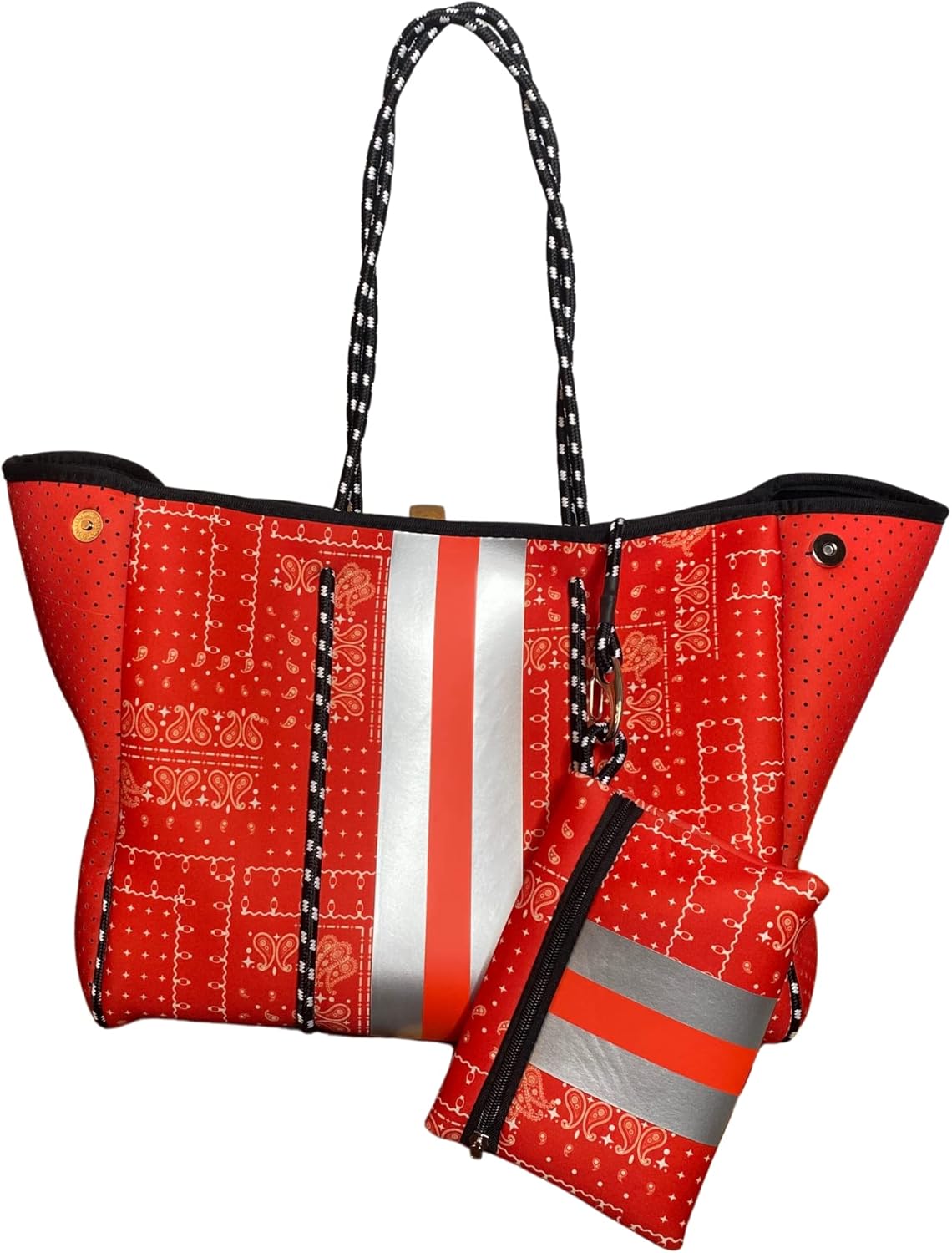 Dallas Hill Designs Large Tote Bag for Women | Neoprene Shoulder Purse | Travel, Beach, Gym Handbag | Extra Pouch