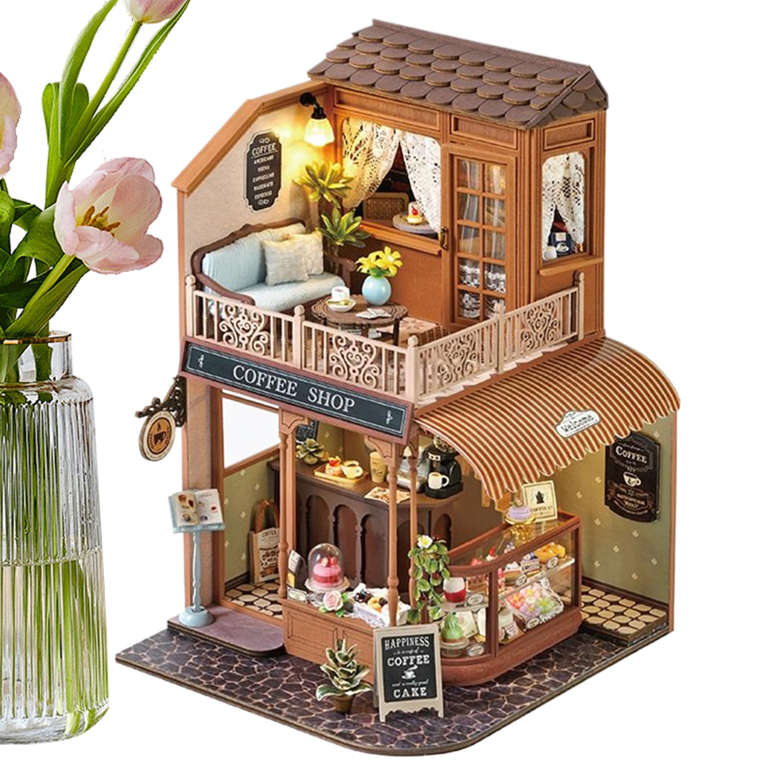 Kit Costruzione Mini Casa Giocattoli Artigianali In Legno Per Attività Di | Kit Casa Bambole con Copertura Antipolvere Attività Genitore-Figlio Per Famiglia, , Bambini, Ragazzi,