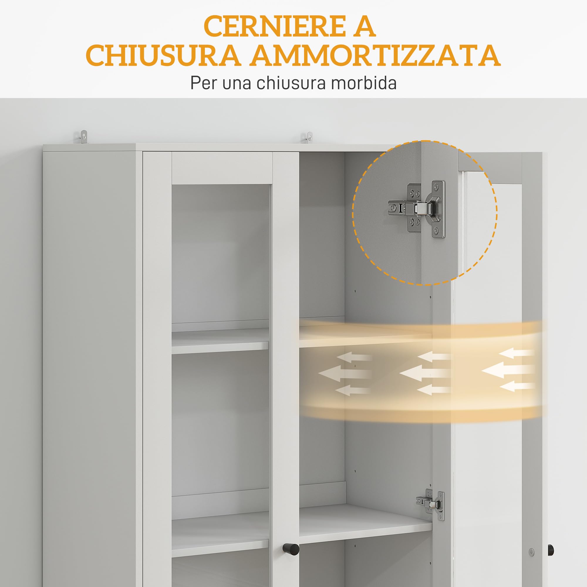 HOMCOM Credenza Cucina Multiuso Mobile con 2 Cassetti 59x30x164cm Bianco | Armadietto, per Soggiorno e Salotto, Ante in Vetro, Cerniere Ammortizzate, Ripiani Regolabili