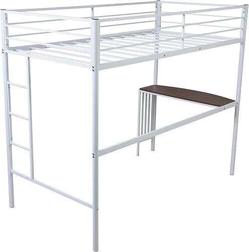 Miniatura 9 de Harper & Bright Designs Cama tipo loft de metal de tamaño individual con escritorio, escalera y barandillas, para niños, adolescentes y adultos,