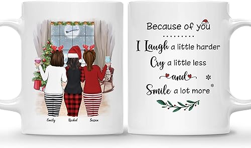 Miniatura 31 de Gossby Taza de café de Navidad personalizada para amigas, regalos de amistad personalizados para mujeres con diseño, nombre, regalo de mujer para 3