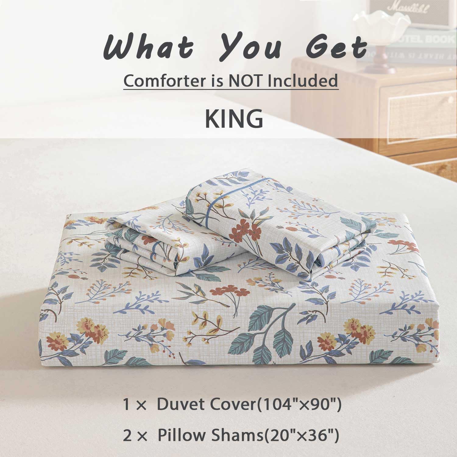 100% Natural Cotton Duvet Cover King Size,Printed Green & Red Botanical Patterns on Cream White,Lake Green Comforter Cover Sets,Button Closure(Polka Dots) - Image 7