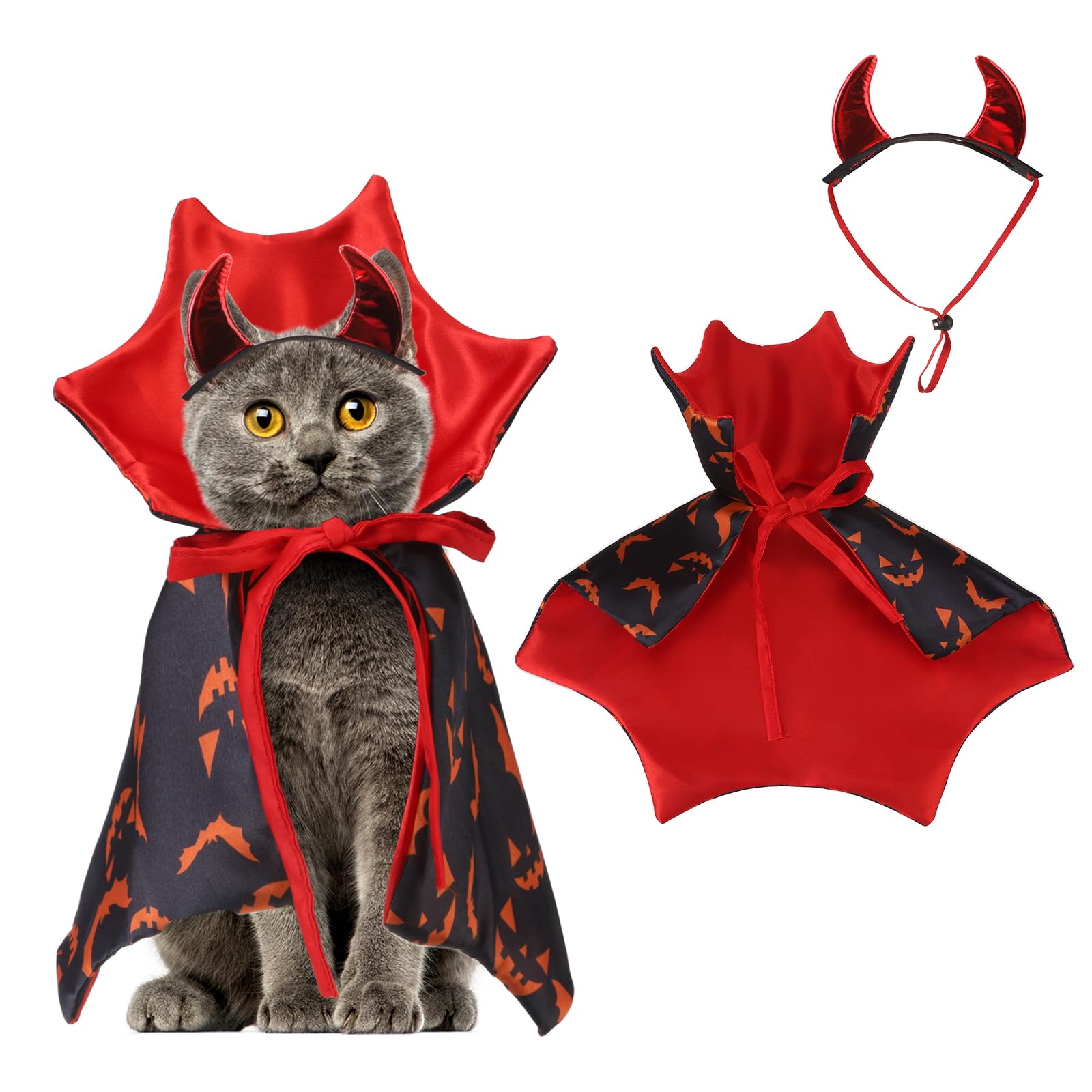 KOOLTAIL Cat Halloween Costume, Cat Vampire Cloak Cape Costume Devil Hat for Small Medium Large Cats Dogs Puppy, Funny Dog Witch Clothes Cosplay Dress Wizard Outfit Mantle Apparel for Holiday Party S