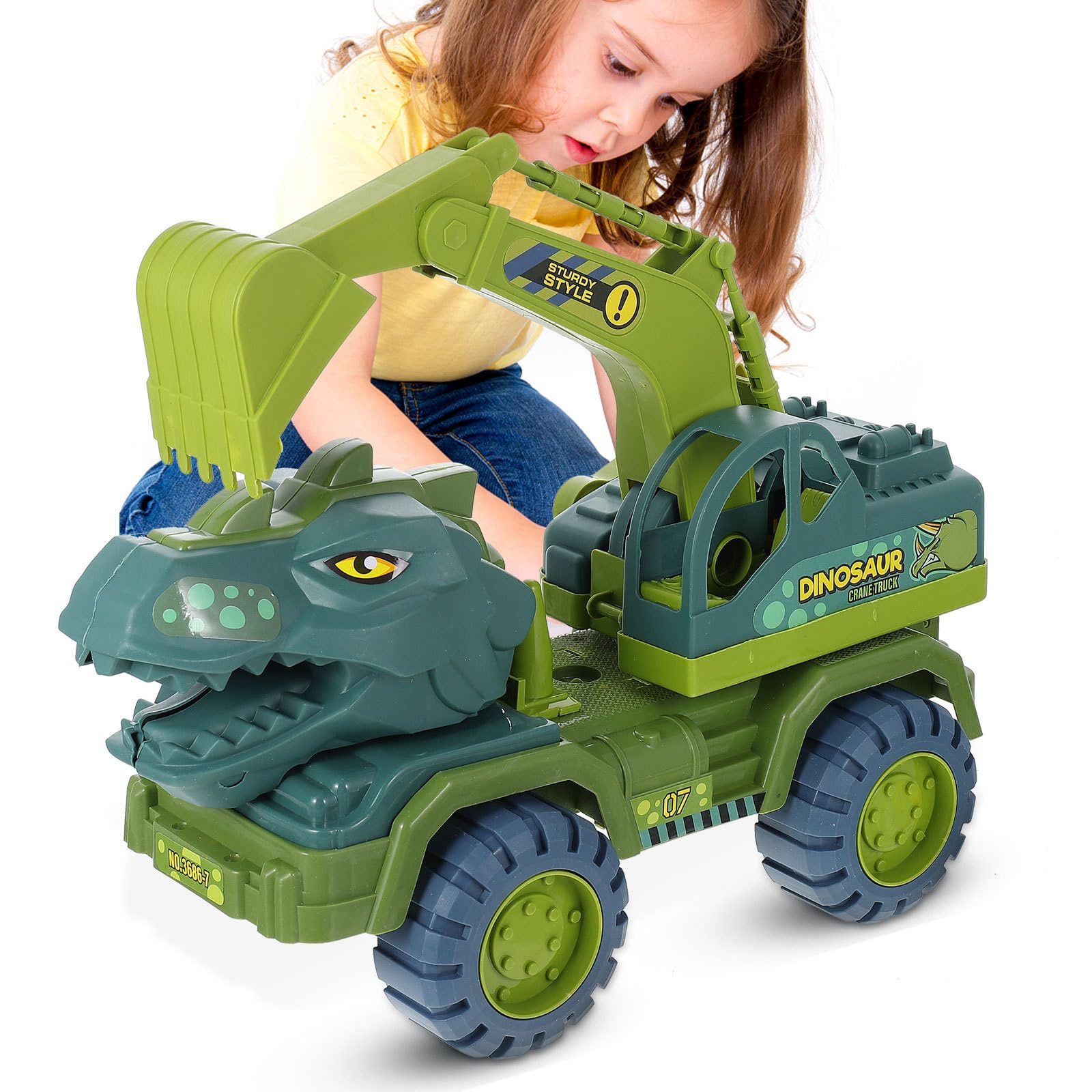 Toyvian Giocattolo per Auto a Traino Dinosauro Grande in Plastica Resistente Veicolo Giocattolo Interattivo per Stimolare la Manualità e Gioco Genitore-Figlio