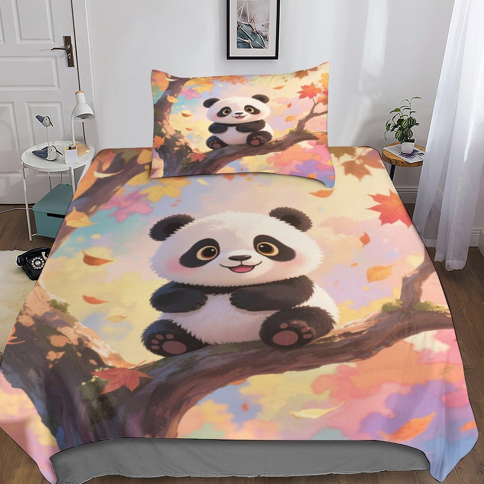 Panda 3Pcs Bedding Set Bedding Duvet Covers 3D Printed Cute Animals Quilt Cover,for Boys Adult, Microfibre, Bed Sets with Pillowcases Single（135x200cm）