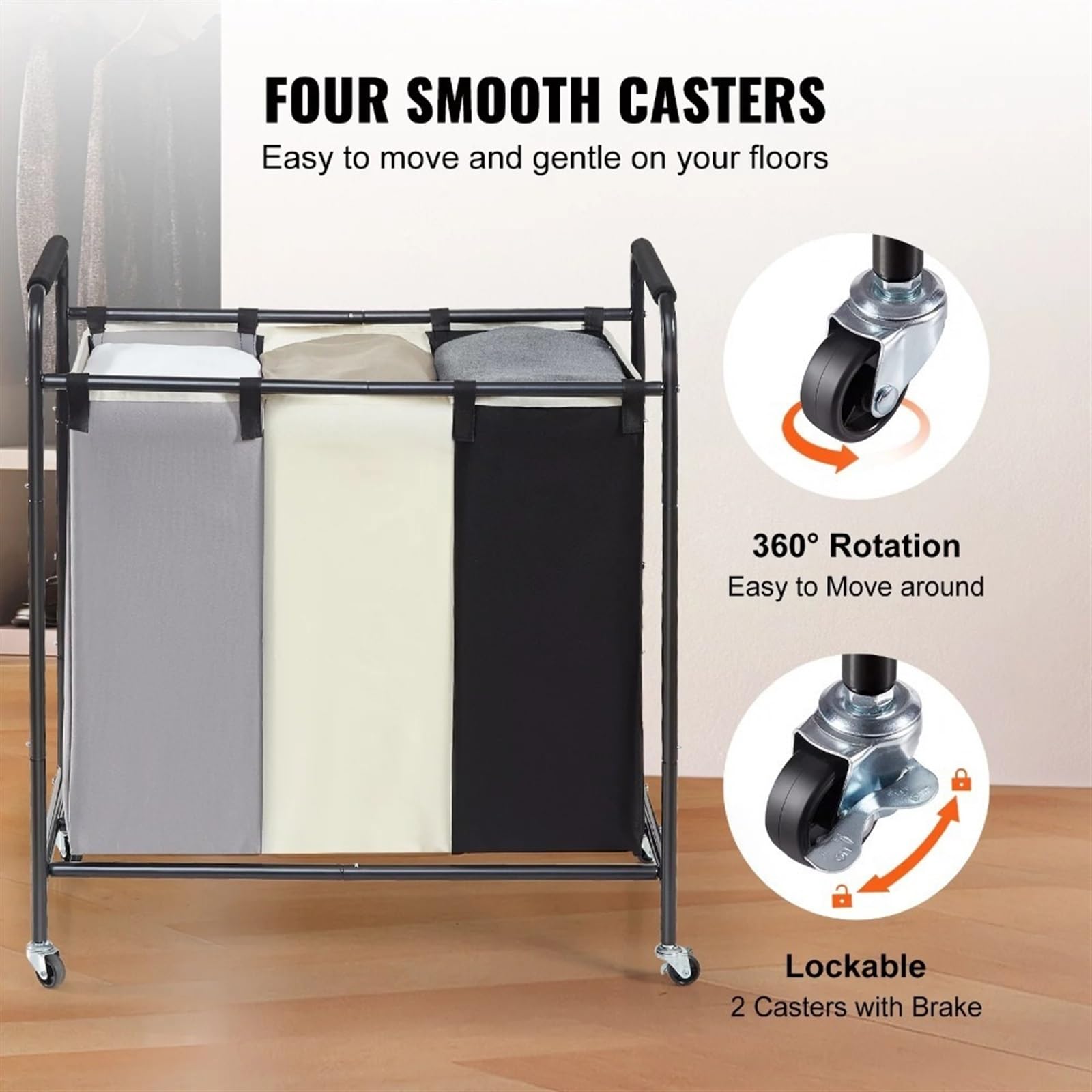 Cesto della biancheria Carrello for lo smistamento della biancheria con tessuto Oxford staccabile