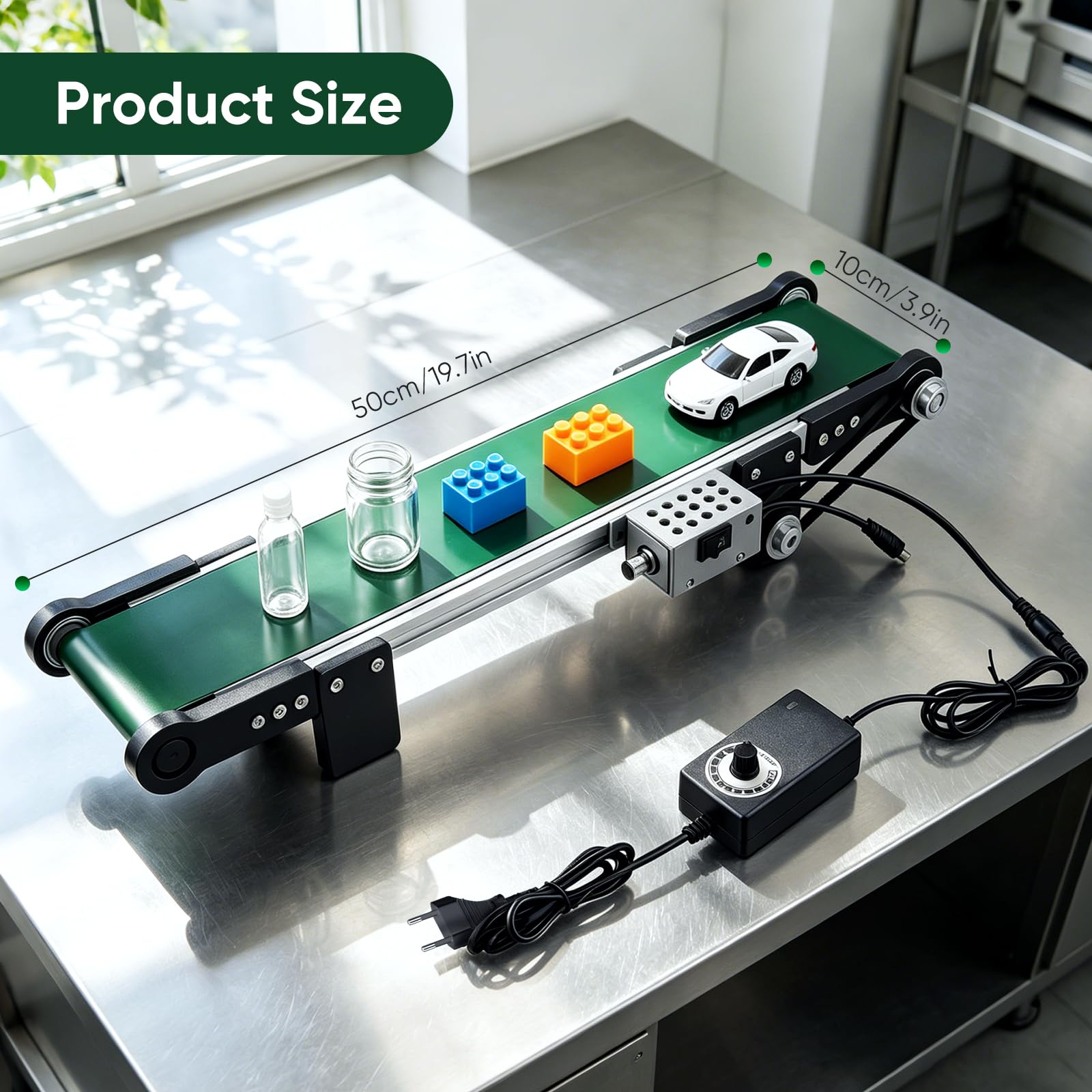 Cinta Transportadora, 50 Cm Cinta Transportadora Eléctrica Mesa Mini Transportador Sobremesa Sistema Con Avance Y Retroceso Velocidad Ajustable Ca 100-240V Para Líneas Producción Pequeñas