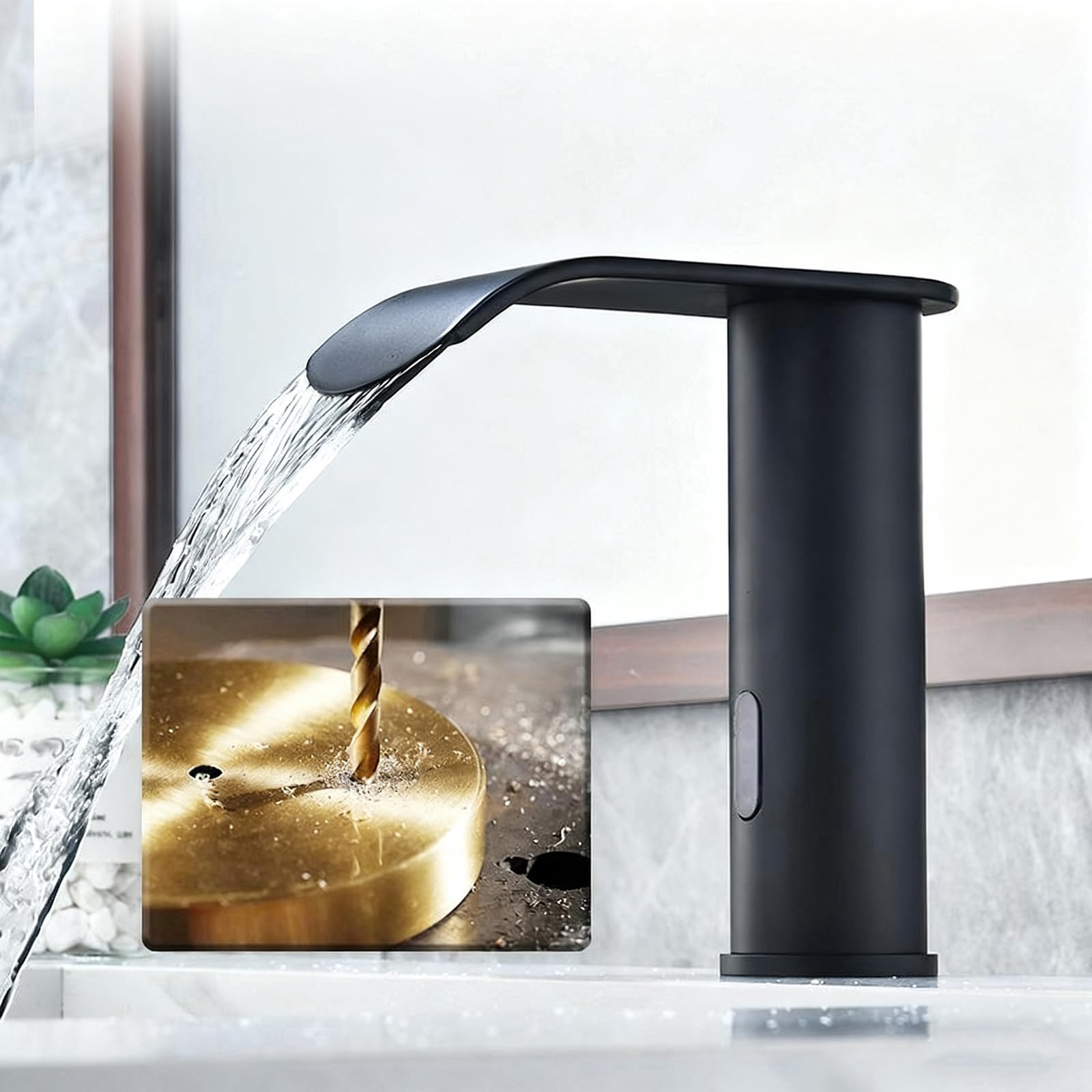 Grifo de baño sin contacto, grifo mezclador de cascada, grifo automático con sensor infrarrojo, grifo de lavabo con calor y frío, blanco