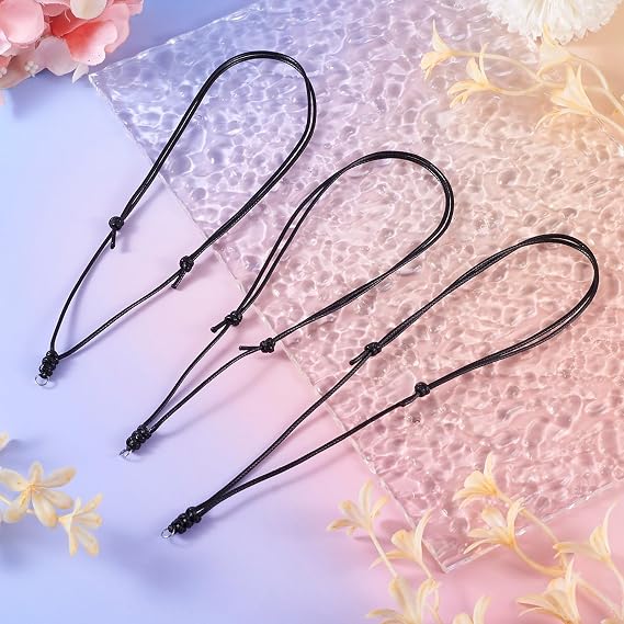 Beadthoven 30pcs Rope Necklace Cord Adjustable Double Knotted Necklaces String 1.5mm Rope Chain Choker with Metal Ring for Hanging Pendants Jewelry Making Black Cord Necklace for Men Women