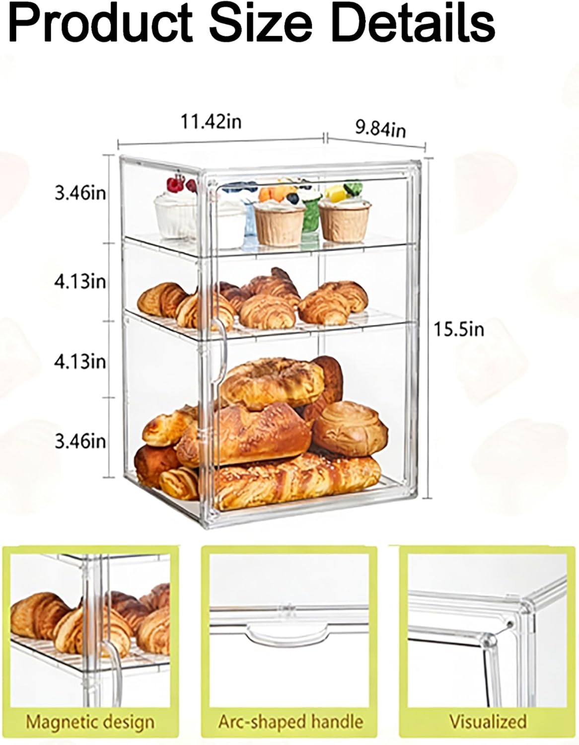 Acrylic Pastry Display Case - Countertop Bakery Cabinet for Commercial-Grade Storage in Cafés, Bakeries, and Home Kitchens