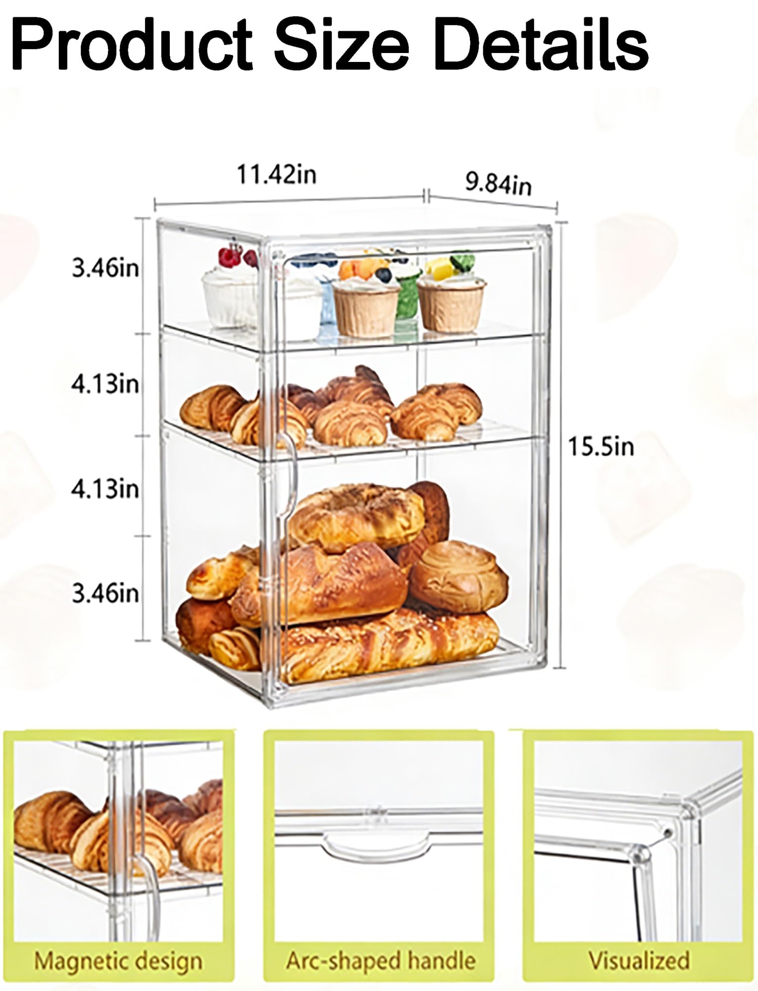Vetrina per pasticceria in acrilico trasparente, armadietto da banco con porta, espositore per dessert per uso commerciale in bar, panetteria, cucina domestica