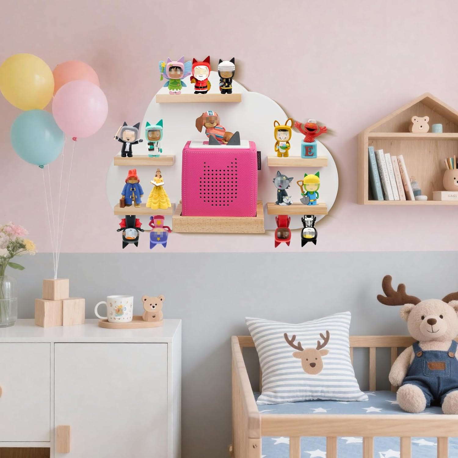 Cloud Toines Shelf, for TonieBox 1 and Toniebox 2 Tonies Wall Floating Shelf Storage for 12-20 Toine Figures Characters Wall Shelf Magnetic for Toniebox, Charging Station, Kids Play Room (White 2)